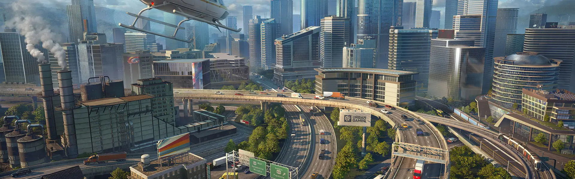 Official Transport Fever 3 network scene with transport infrastructure